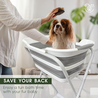 CYGNE 2-in-1 Dog Bathtub & Washing Station, Elevated Collapsible Bathtub with Drainhole & Storage Rack, Foldable Portable Indoor/Outdoor Pet Bathing & Grooming for Small Dogs Cats
