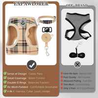 EXPAWLORER Plaid Small Dog Harness and Leash Set with AirTag Holder - Khaki / Small - image 4