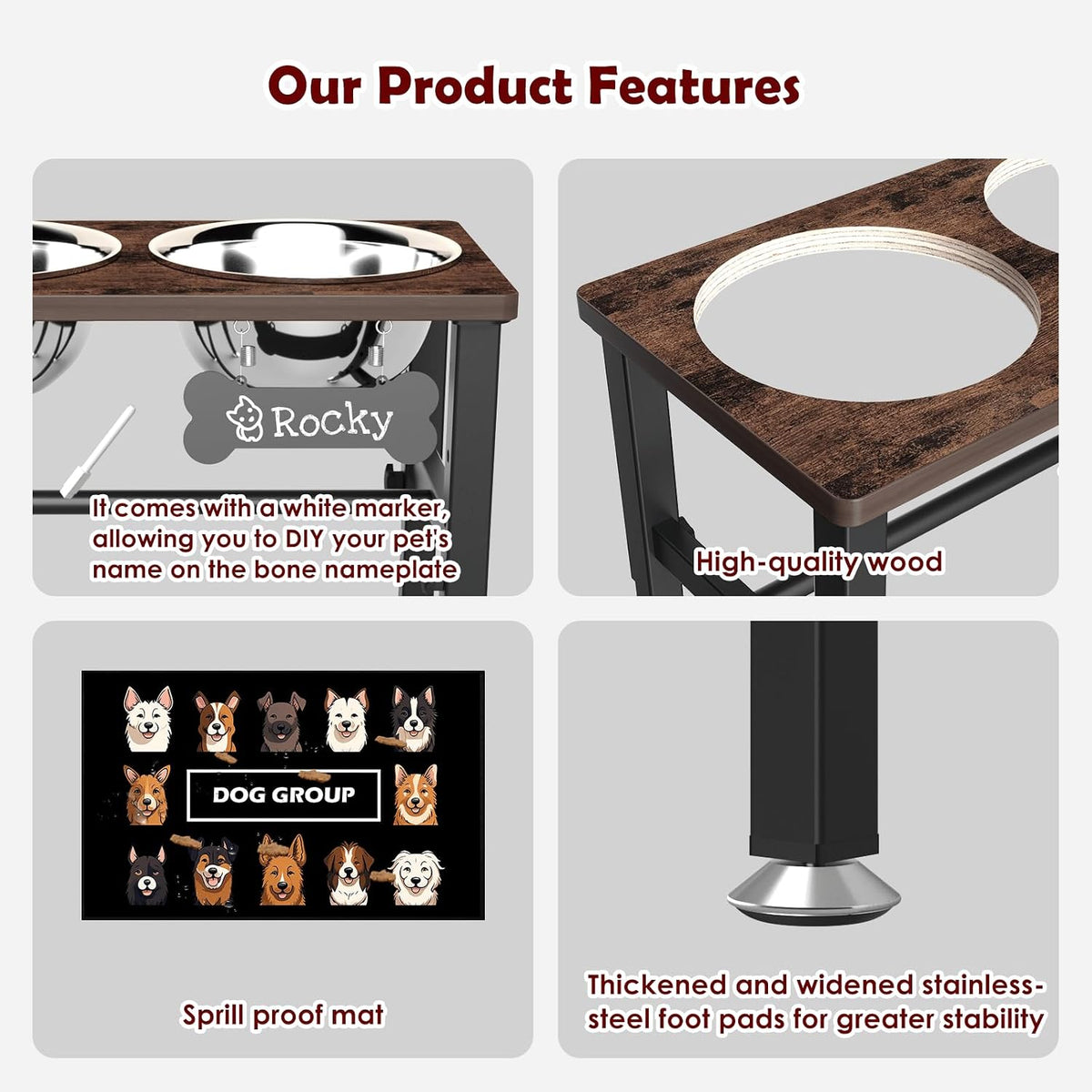 SHAINFUN Elevated Dog Bowls with Slow Feeder & Mat for Medium - Brown-1.7L - image 4