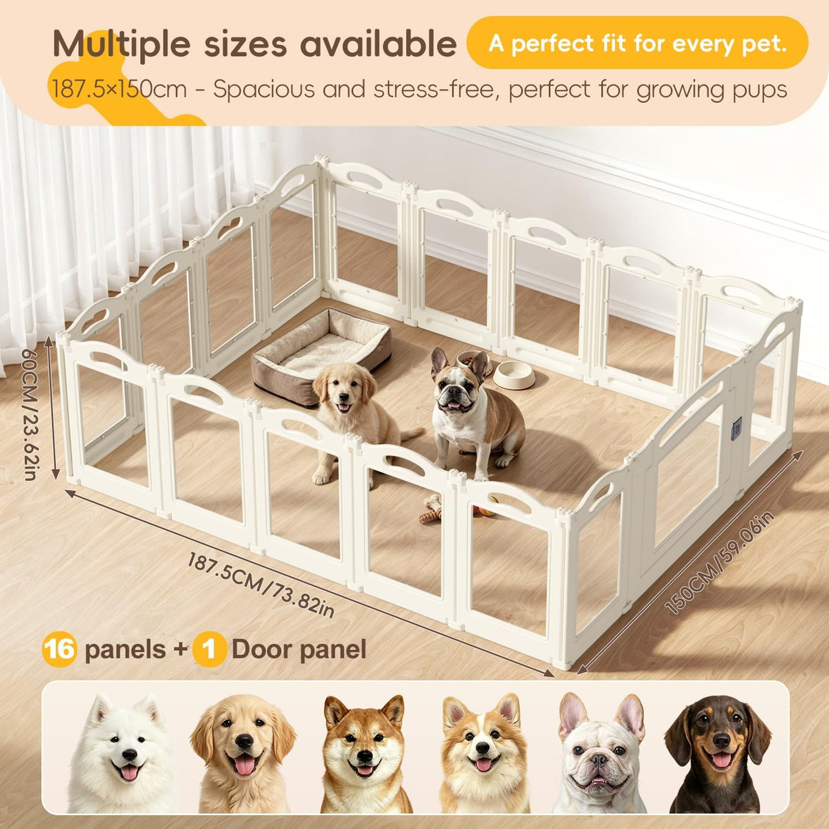 Foldable Clear Acrylic Dog Playpen with Door - White / 16 panels + 1 door / 23.6 inches - image 2