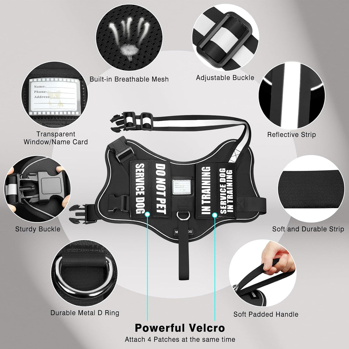 Service Dog Vest Harness and Leash Set+10 Patches - Large / Black - image 4