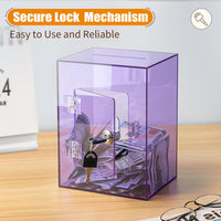 Hicocool Clear Acrylic Piggy Bank with Lock & Key - Purple - image 2