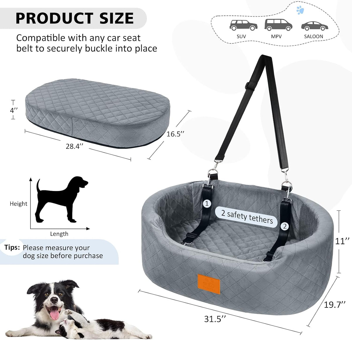 Dog Car Seat for Medium Dogs Up to 50 lbs - Gray - image 4