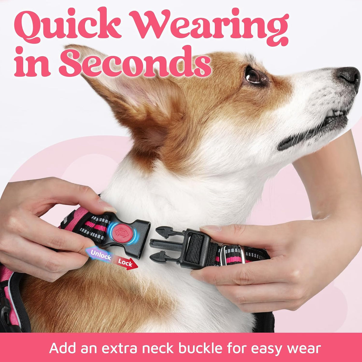 rabbitgoo Dog Harness for Large, No Pull 3 Buckles Easy On & Off – Essentials for Dogs - Pink / Large - image 2