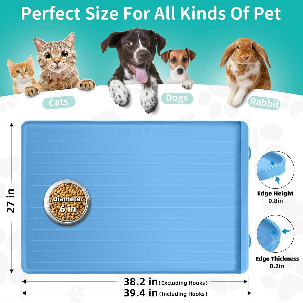 Dog Mat for Food and Water - Blue / 39.4"L x 27"W - image 2