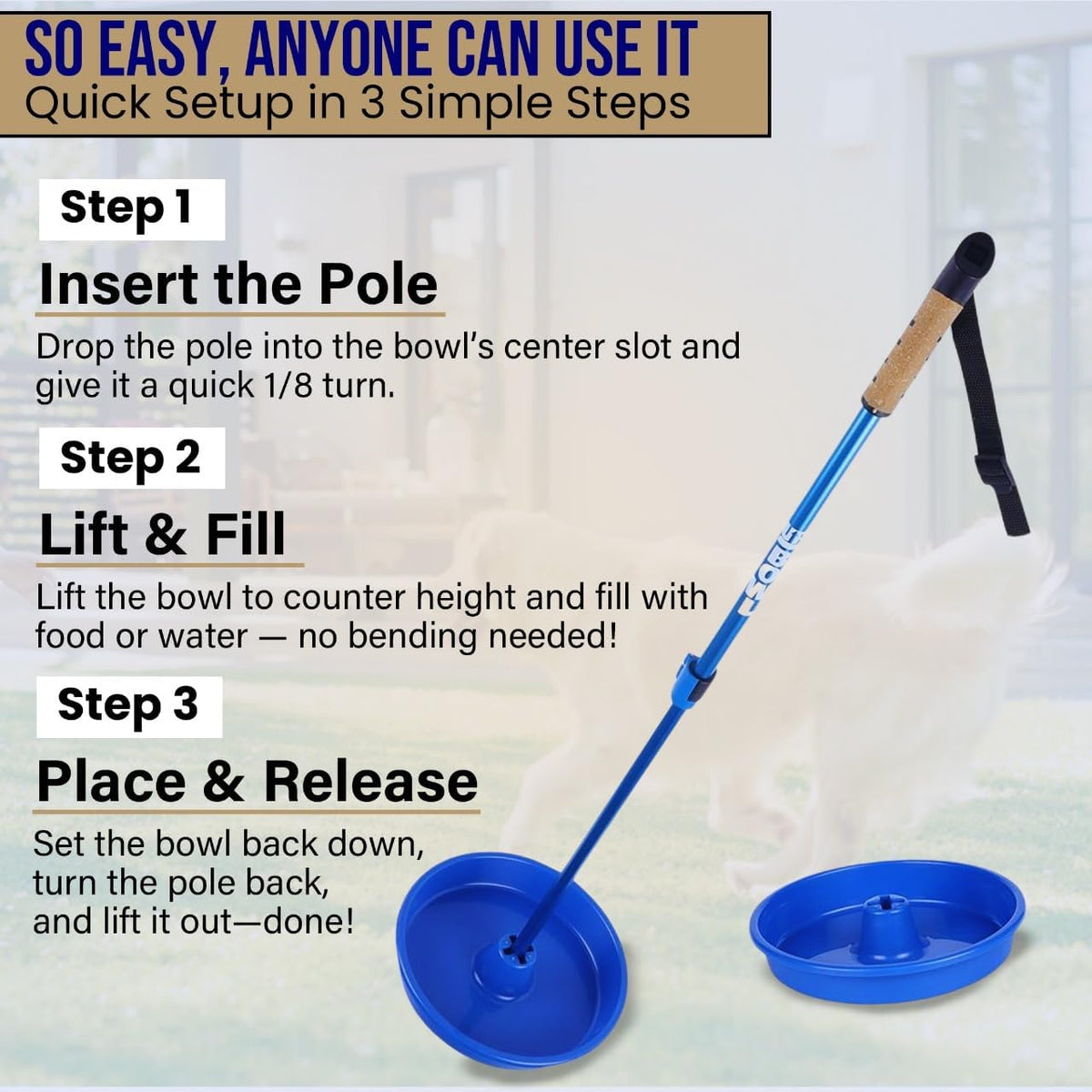 UpBowl No Bend Pet Bowl Kit, Pole & 2 Bowls, Easy Lift - 2 Bowls and Pole (Pack of 2) - image 2