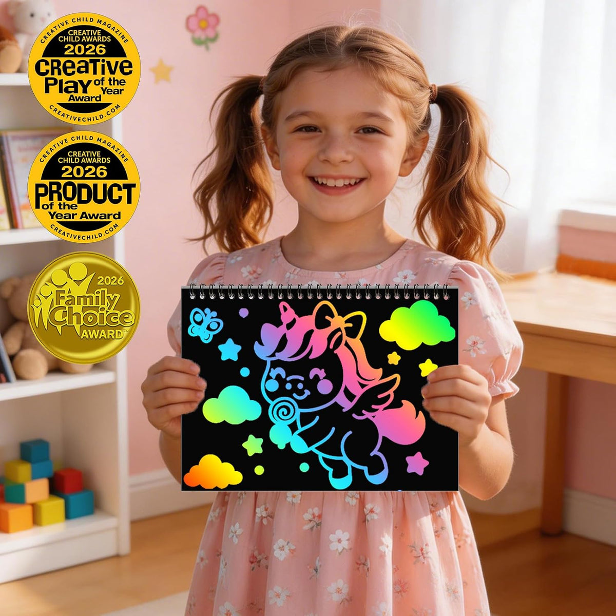 ZMLM Scratch Paper Art-Crafts Gift: 2 Pack Rainbow Notebooks Supplies - Pink & Yellow - image 2
