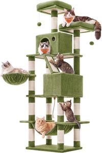 Feandrea Cat Tree, Multi-Level Condo - Green / XXL (23.6"L x 19.7"W x 81.1"H)