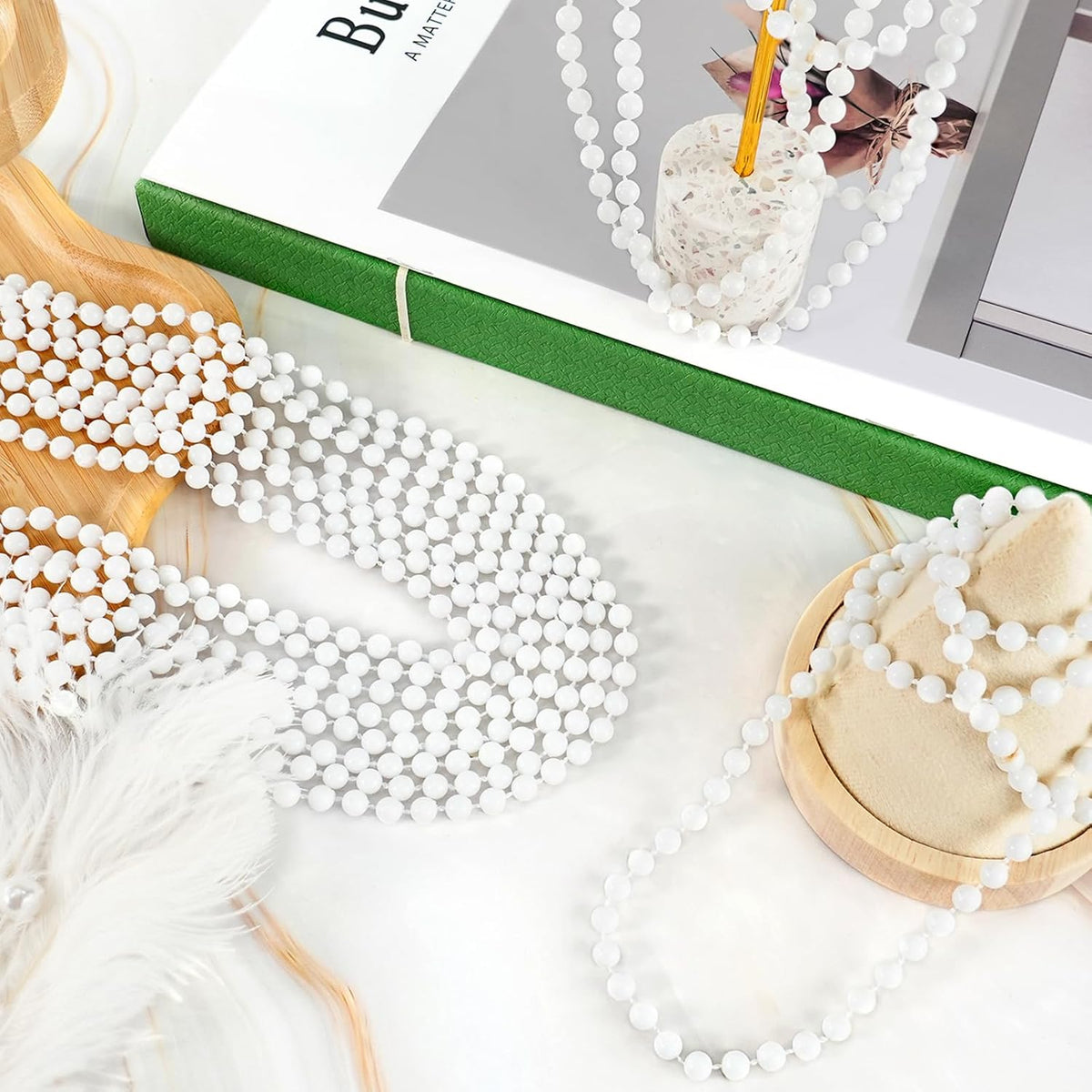 SHAOQINLIN 12 PCS Gold Bead Necklace - White - image 3