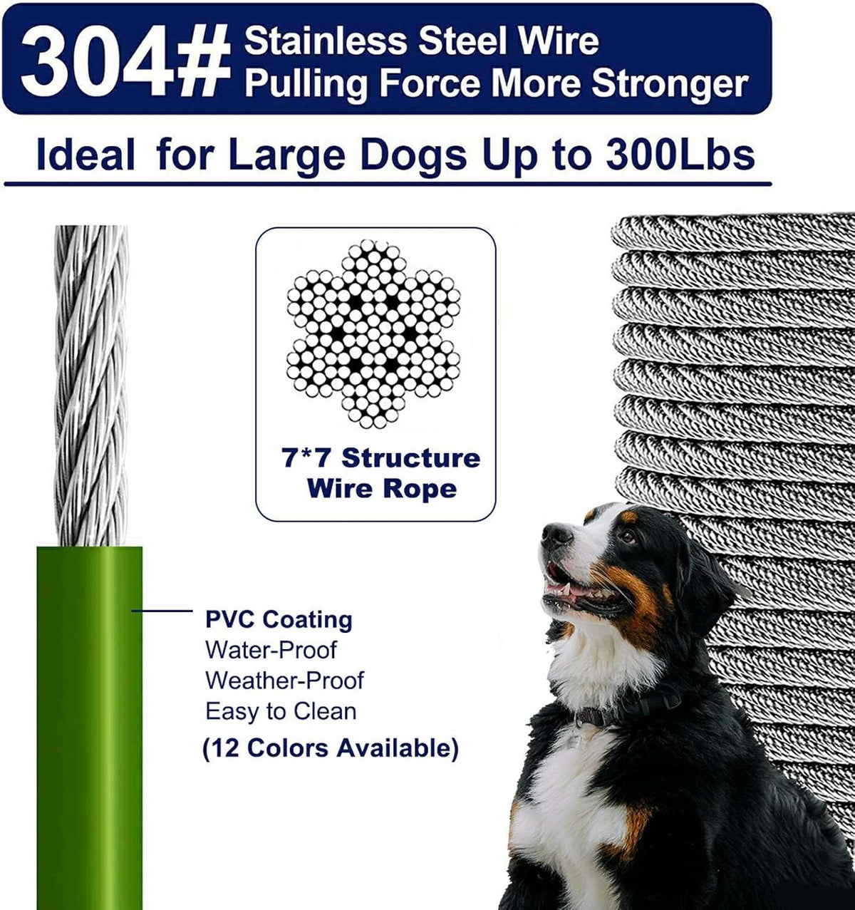 Tie Out Cable for Dogs Up to 300lbs - 50 ft / Green - image 2
