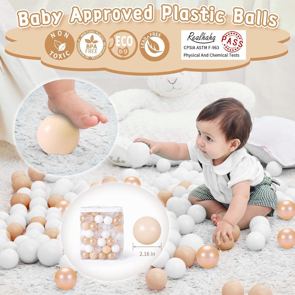 Realhaha Ball Pit Balls Baby Plastic Playpen Playball 2.15″ - Brown / 100 balls - image 2