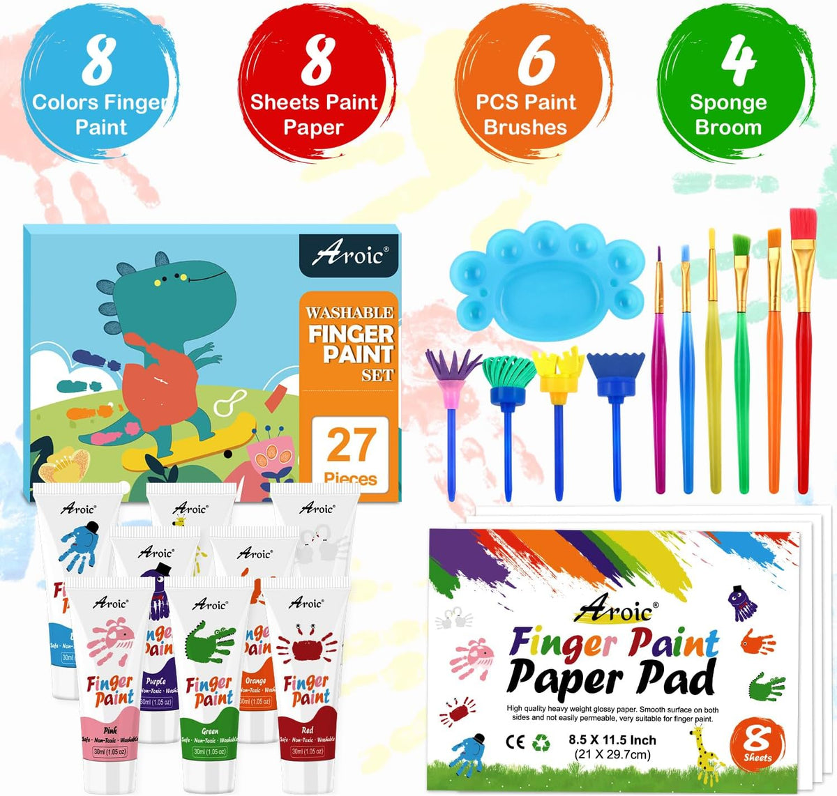 AROIC 8PCS Washable Finger Paint, Non-Toxic Finger Paints – Fun for Kids & Family - 8 Colors (27 PCS) - image 2