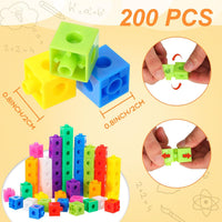 Jenaai linking cubes for math, 200 colorful plastic counting cubes snapped into towers - view 6