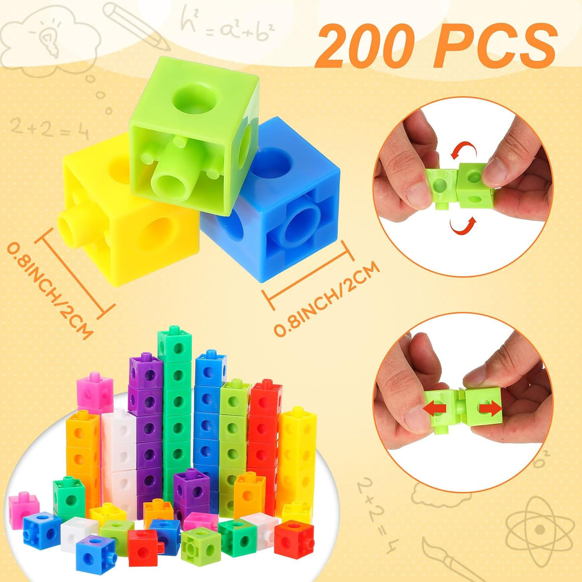 Jenaai linking cubes for math, 200 colorful plastic counting cubes snapped into towers - view 6