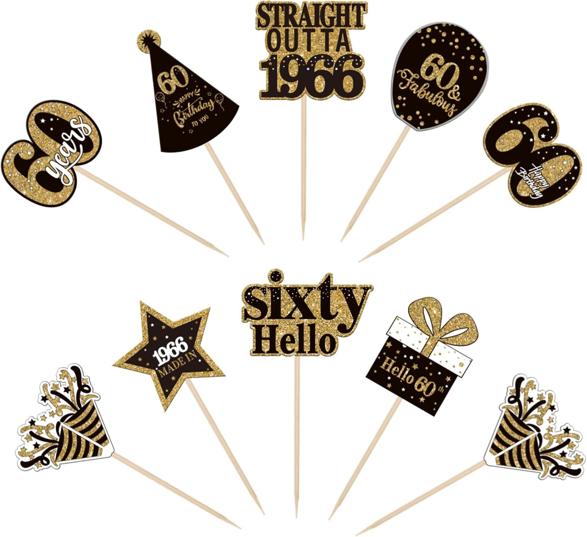 36PCS Happy 80th Birthday Cupcake Toppers Double Sided Black Gold - Straight Outta / 60th - image 3