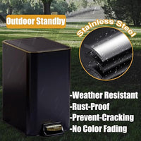 Dog Poop Trash Can Outside Stainless Steel - Metal Pooper Scooper Set - 12L Dog Waste Trash Can Outdoor with Pedal - Backyard, Yard - Removable Inner Bin, Long Handle Tray and Rake - Black and Gold