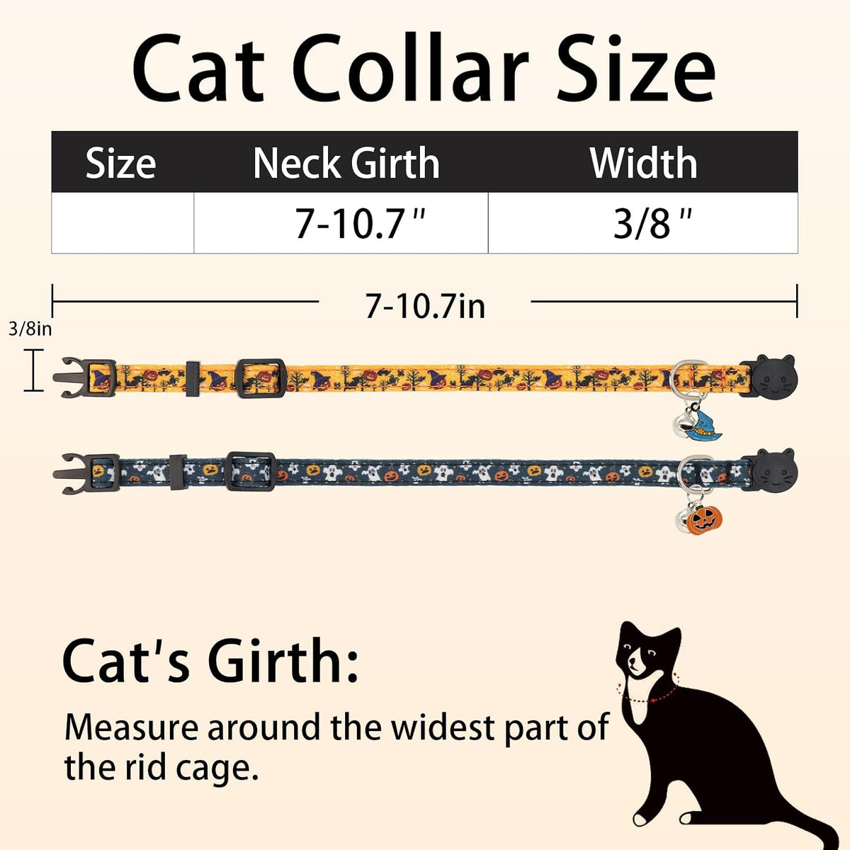 Halloween Cat Collar, Cotton 2 Pack Cat Collar with Bells - Halloween Black / 7-11'' - image 4