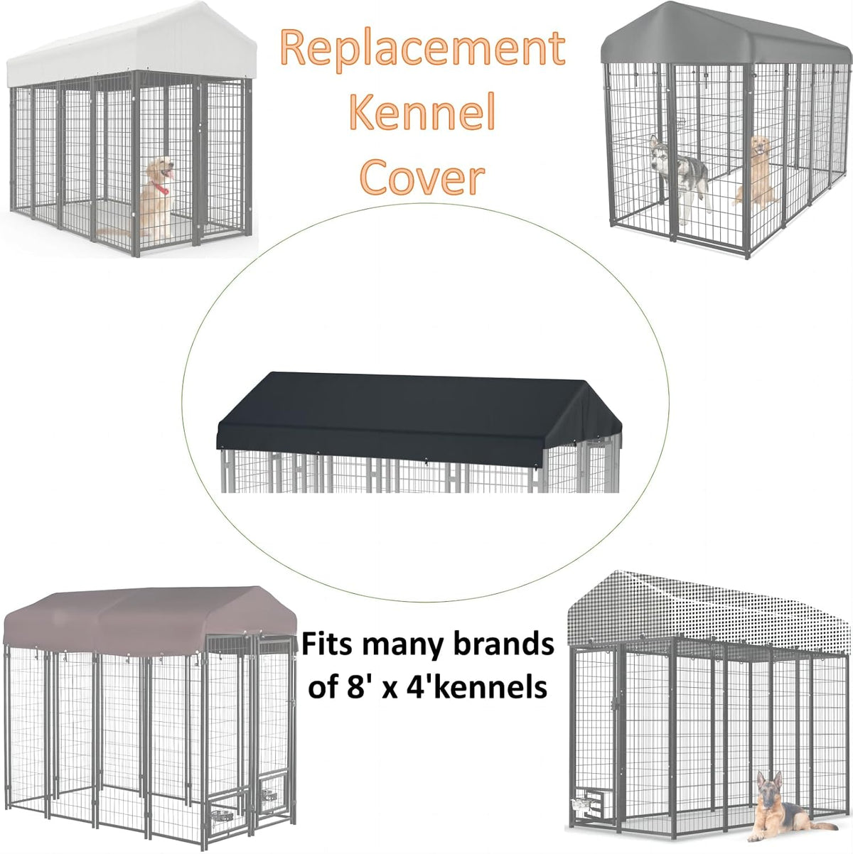 5x10 FT Dog Kennel Cover 900D Waterproof UV Outdoor Roof Replacement - Black / 8'L x 4'W - image 4