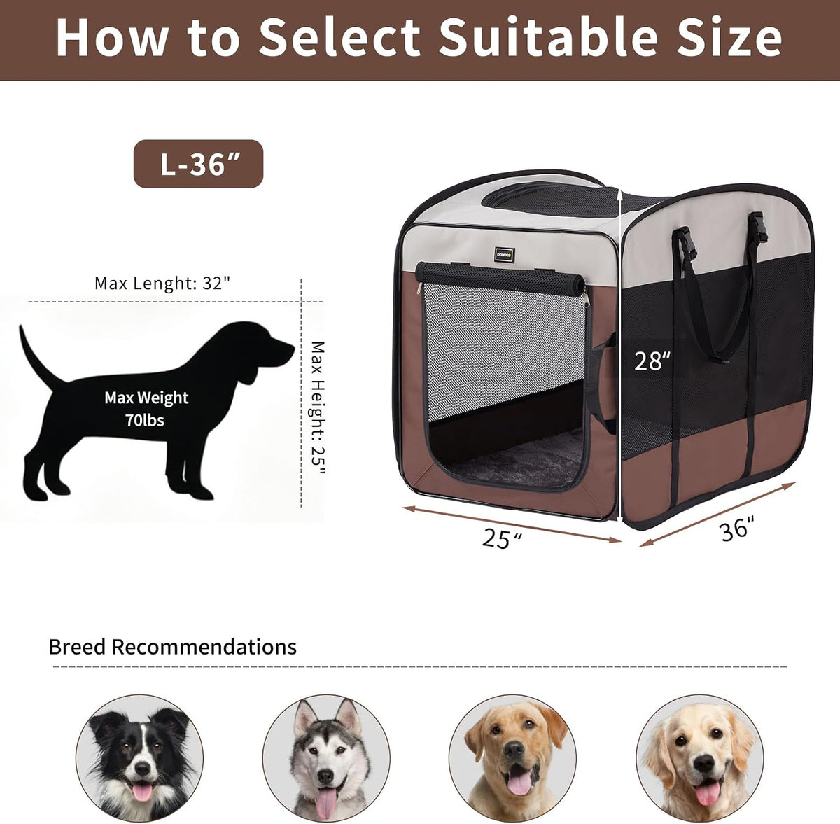 Dog Kennels and Crates for Medium Dogs - Brown / 36.0"L x 23.0"W x 28.0"H - image 2