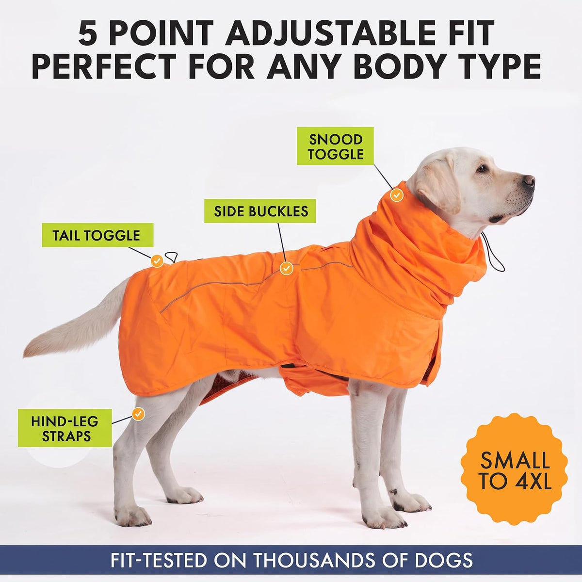 Spark Paws Dog Raincoat, Waterproof Rain Jacket w/Hood - Orange / Large - image 3