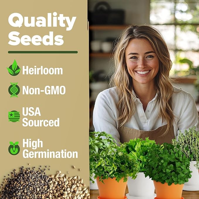 HOME GROWN 𝗣𝗥𝗘𝗠𝗜𝗨𝗠 𝗛𝗘𝗥𝗕 𝗞𝗜𝗧 8 Herb Seeds Garden Kit, Complete Indoor Planter Gift with Basil Cilantro Mint & More, Unique Kitchen Growing Set for Women Men, Birthday Housewarming Present