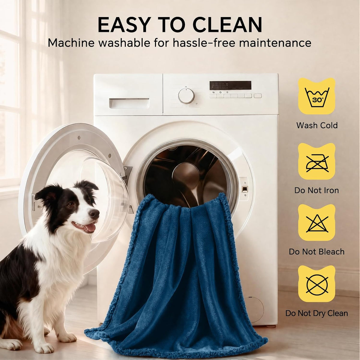 Waterproof Pet Blanket, Liquid Pee Proof Dog Blanket for Sofa Bed Couch, Reversible Sherpa Fleece - XL (85" x57") / Dark Blue-thicken - image 4
