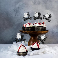 Gyufise Halloween baby shower cupcake toppers with Oh Baby ghost designs on picks - view 40
