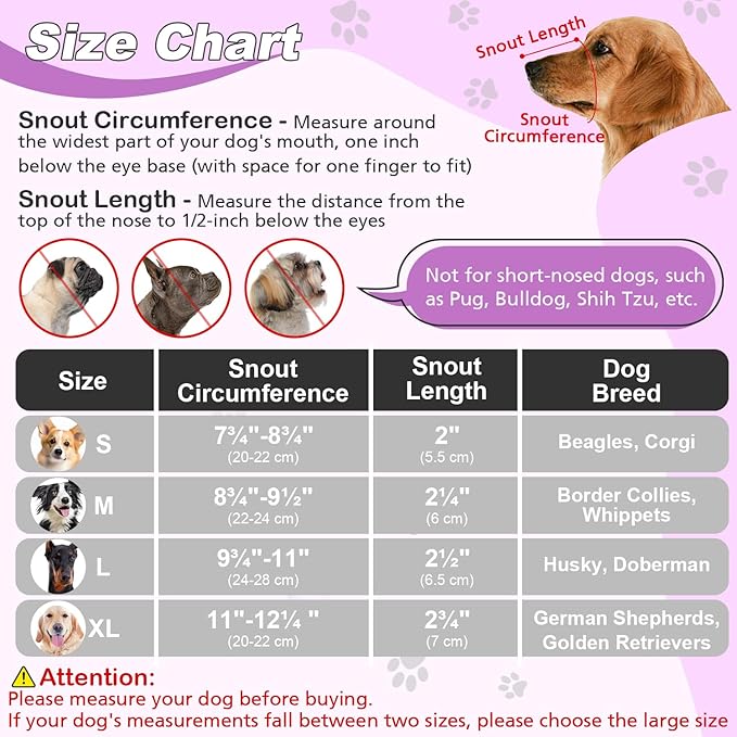 Dog Muzzle, Soft Air Mesh Muzzle for Small Medium Large Dogs Anti Biting Barking Chewing Scavenging, Breathable Adjustable Loop Pets Muzzle with Front Opening Design Allows Panting Drinking(Purple,XL)