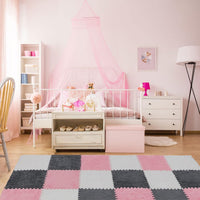 Amylove 18 Pcs Plush Foam Interlocking Carpet Tiles, Beige, Pink - White, Pink, Gray - image 4