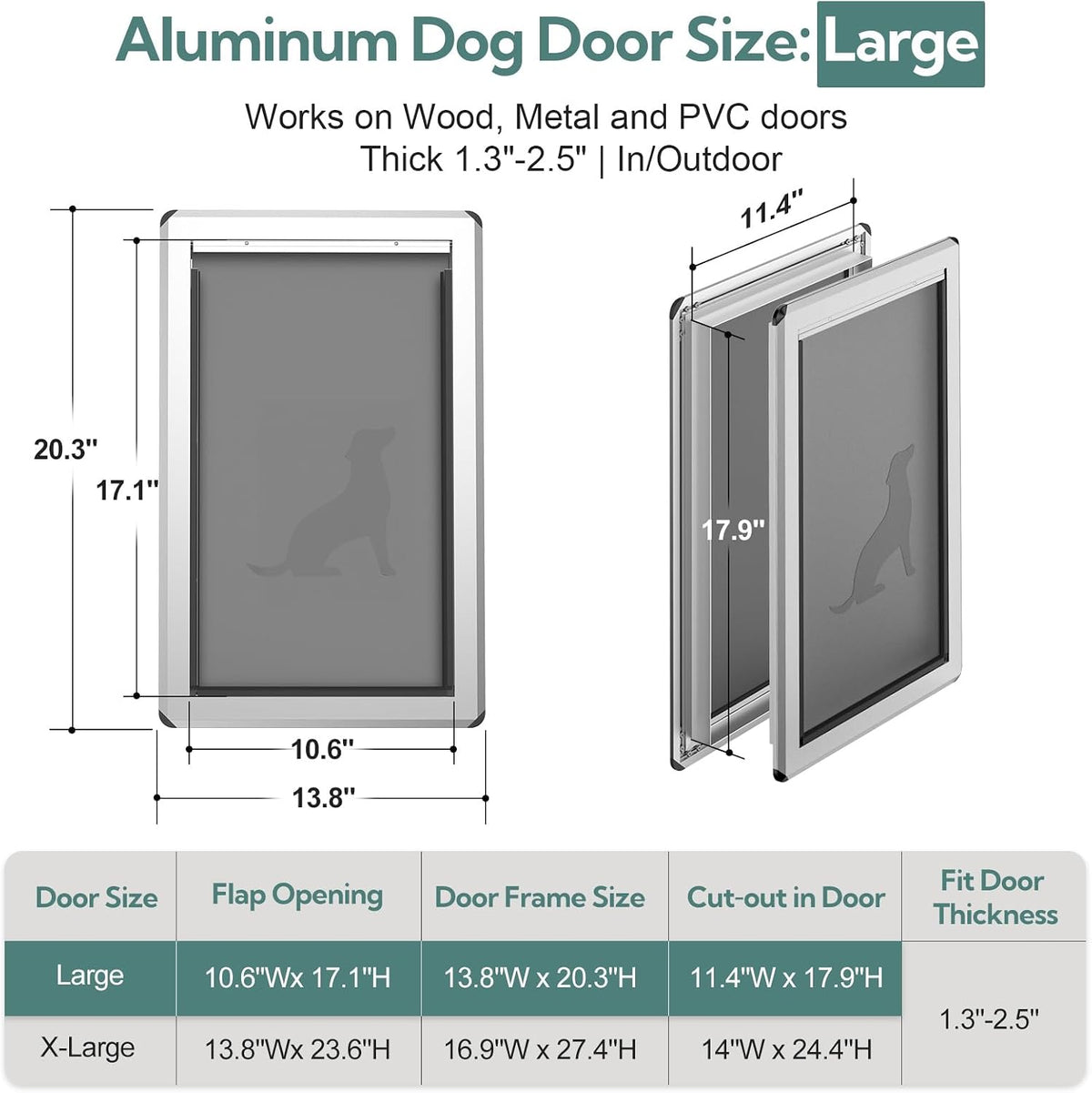 [Parab House] Full Seal-Flaps XL Dog Door for Doors - Silvery White / Large - image 3