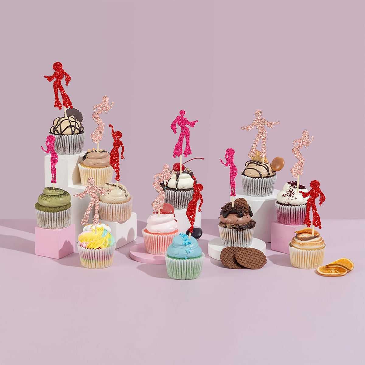 Gyufise 24Pcs Dance King Cupcake Toppers Glitter Jazz Dancers Happy - Red - image 4
