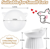 Ceramic Raised Cat Bowl，Tilted Raised Cat Bowl Anti Vomit Cat Bowls - White-2 Pack - image 2
