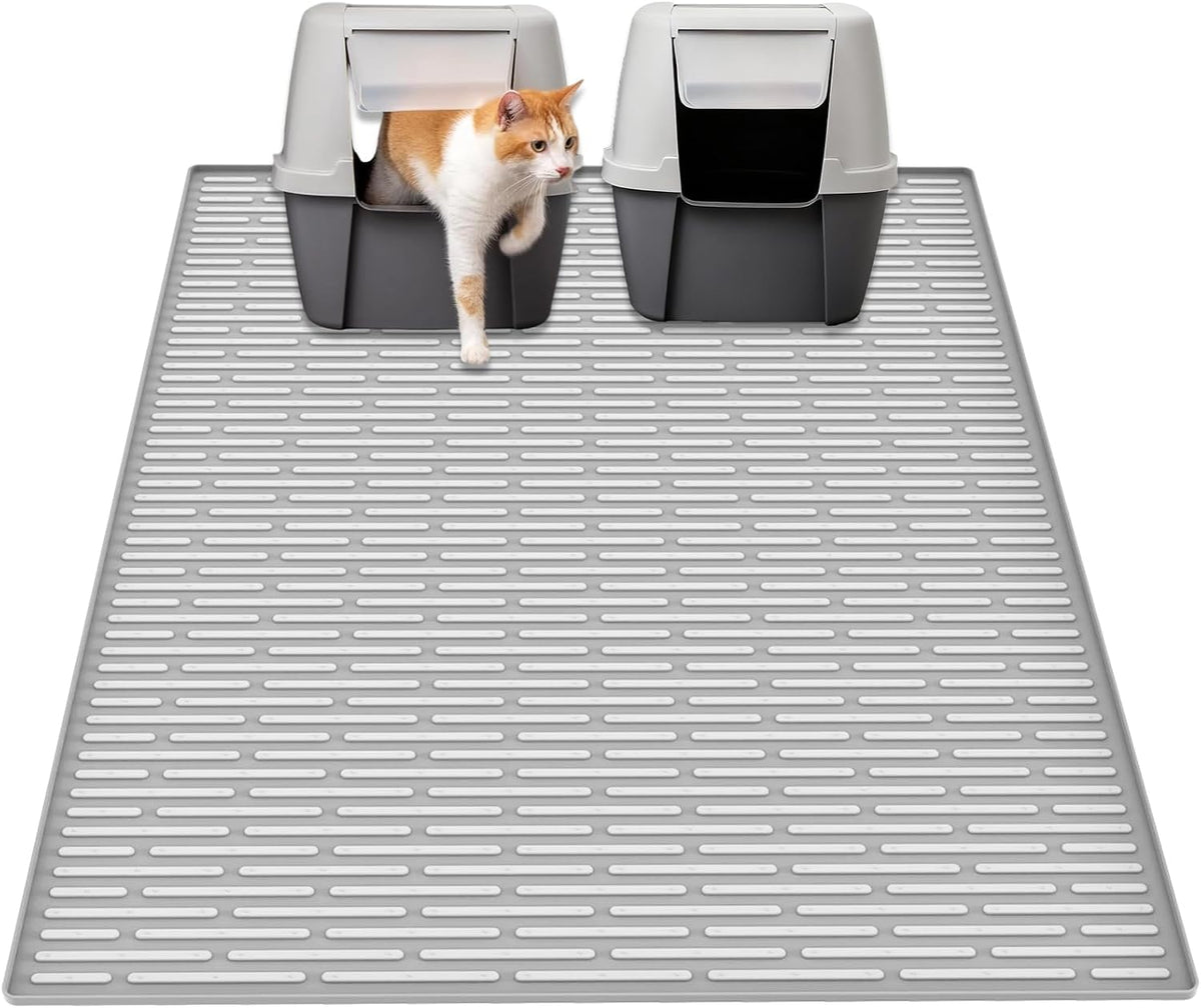 Ultibe 40"x30" Extra Large Silicone Cat Litter Mat - Gray White / 40"L x 30"W