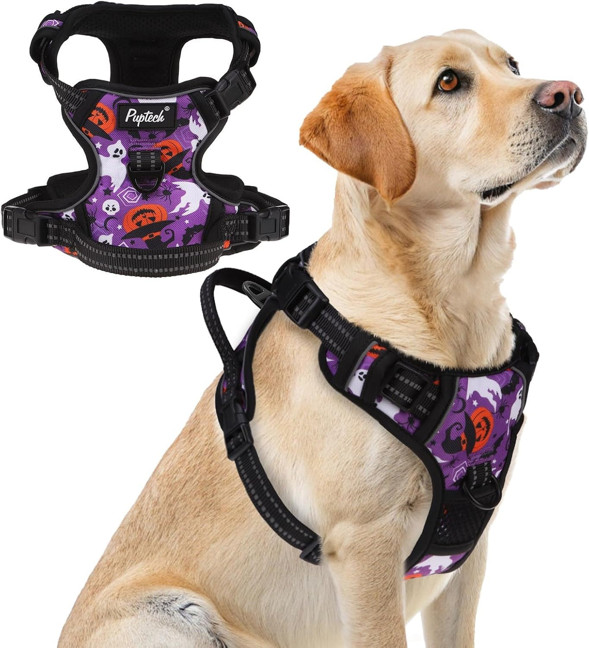 PUPTECK No Pull Halloween Dog Harness for Large - Purple(Halloween) / Large / Harness Only