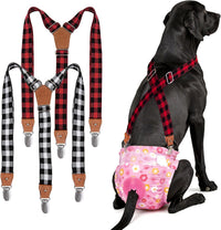 Pet Soft Dog Suspenders 2 Pieces Female Dog Diaper Suspenders - Plaid / Medium/Large