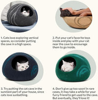 MEOWFIA Cat Cave – Premium Felt Cat Bed for Indoor Cats, Handmade 100% Merino Wool (Large, Black Aqua)