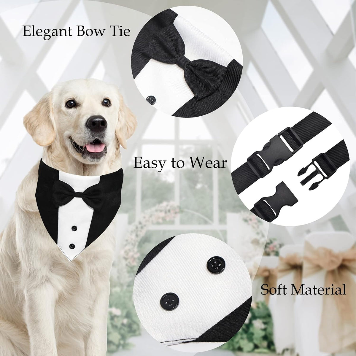 GOYOSWA Dog Tuxedo Suit Wedding Bandana Collar with Bow Tie - Large: Neck 15"-25" - image 3