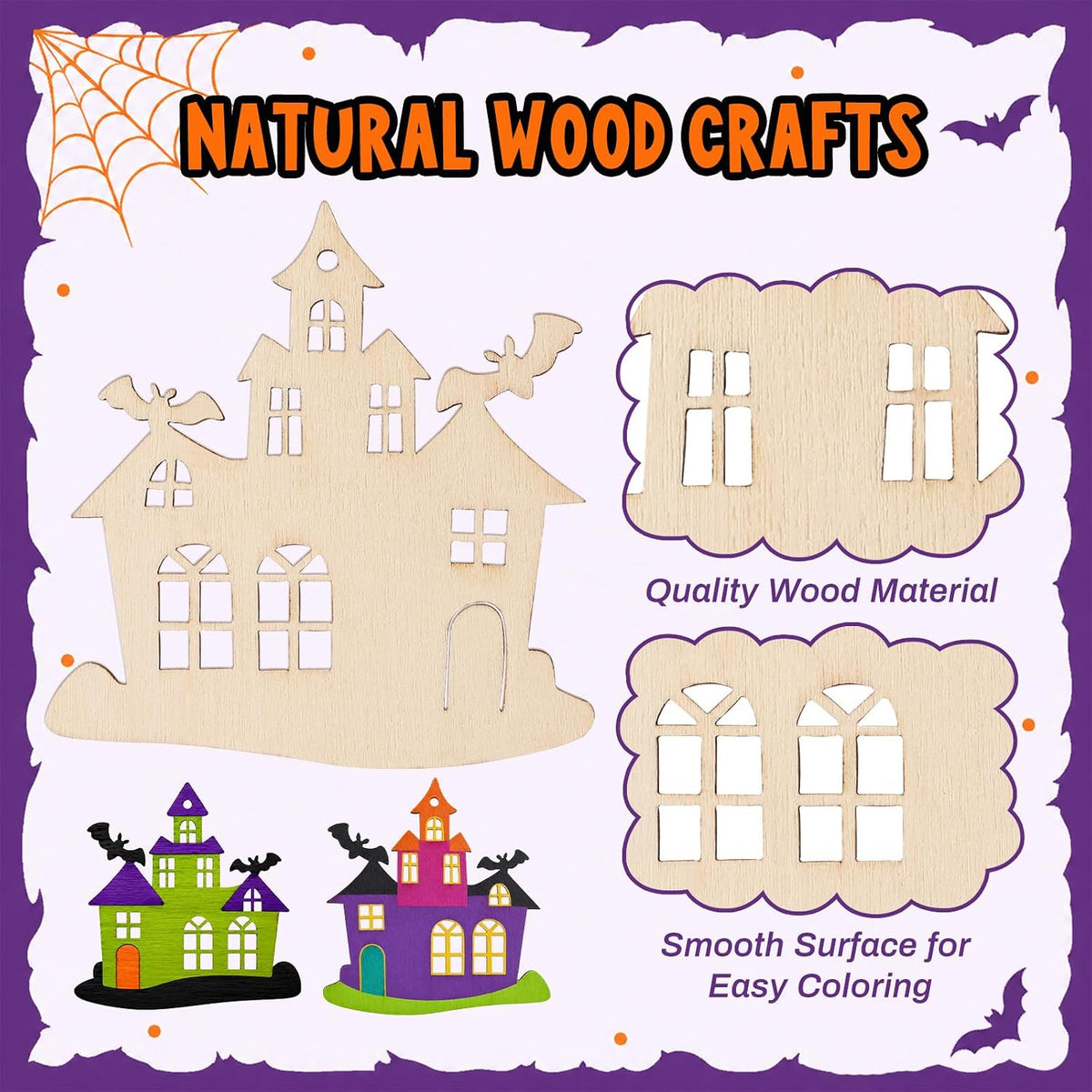 Max Fun 60PCS Halloween Crafts Painting Wooden Slices Cutouts - 60 - image 2