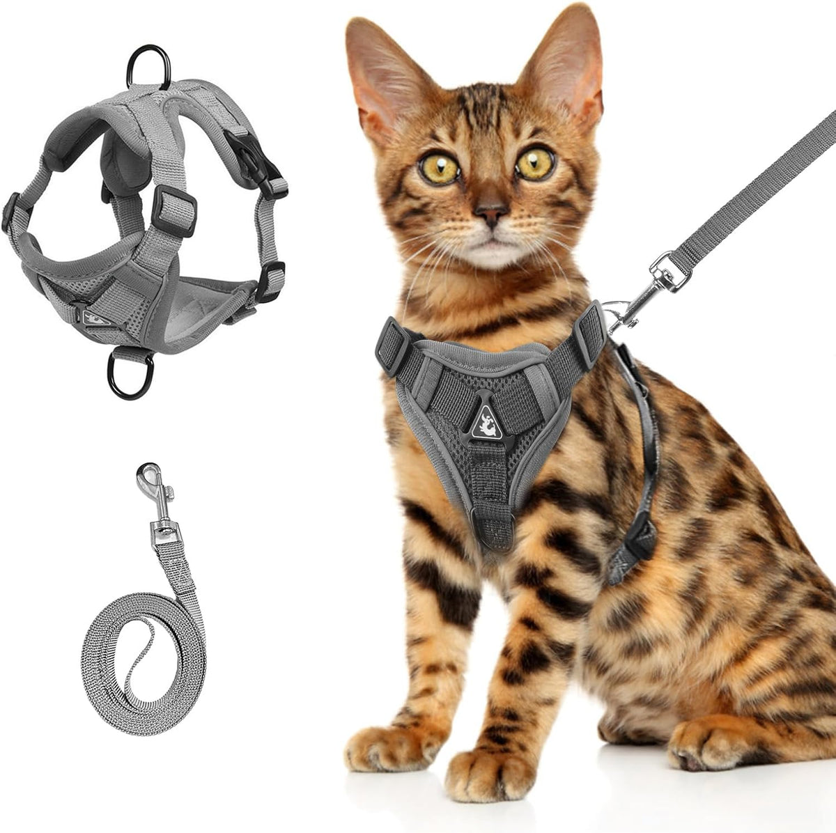 Wanheart cat Chest Harness and Leash - grey / L:11.02-16.5lb