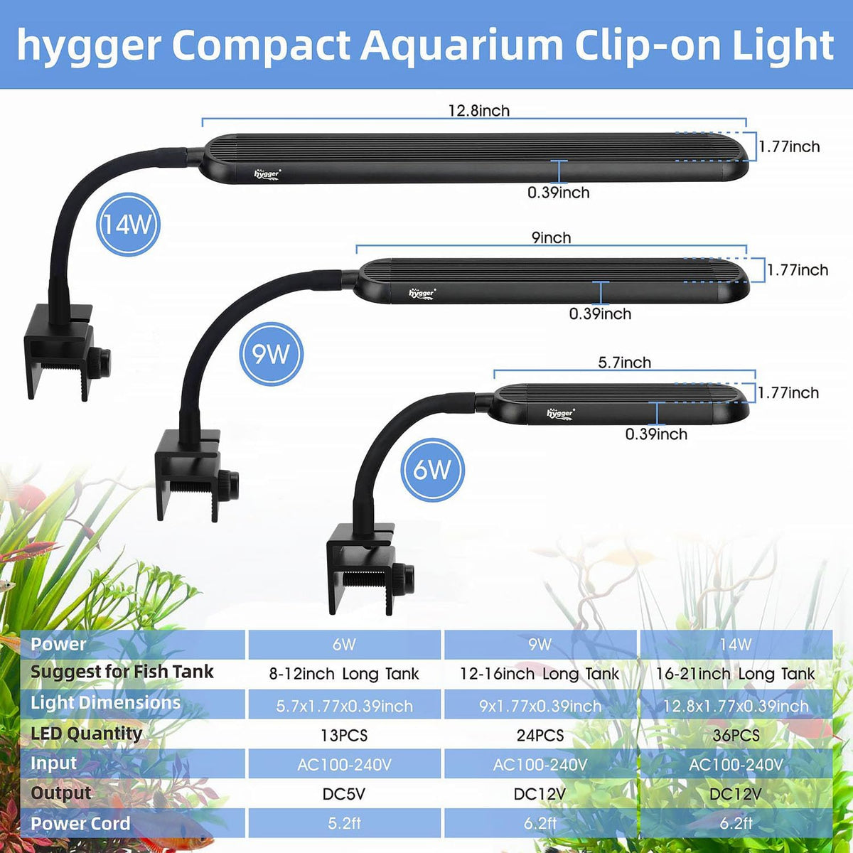 hygger 0.5-5 Gallon Nano Tank Mini Clip-on Aquarium Light with White - 6W - image 4