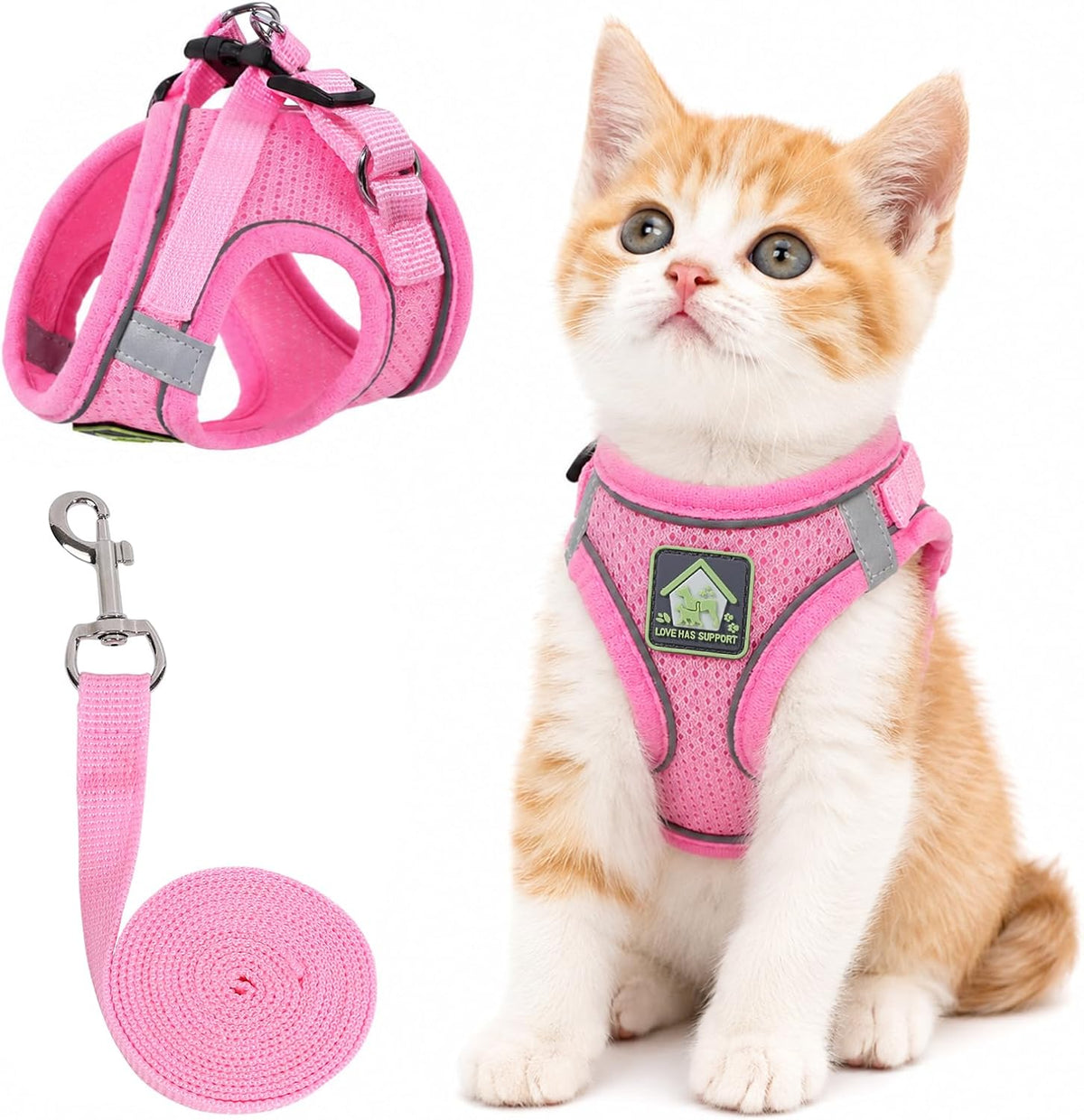 Cat Vest Harness and Leash Set - Pink / X-Small (Chest: 8"-9")