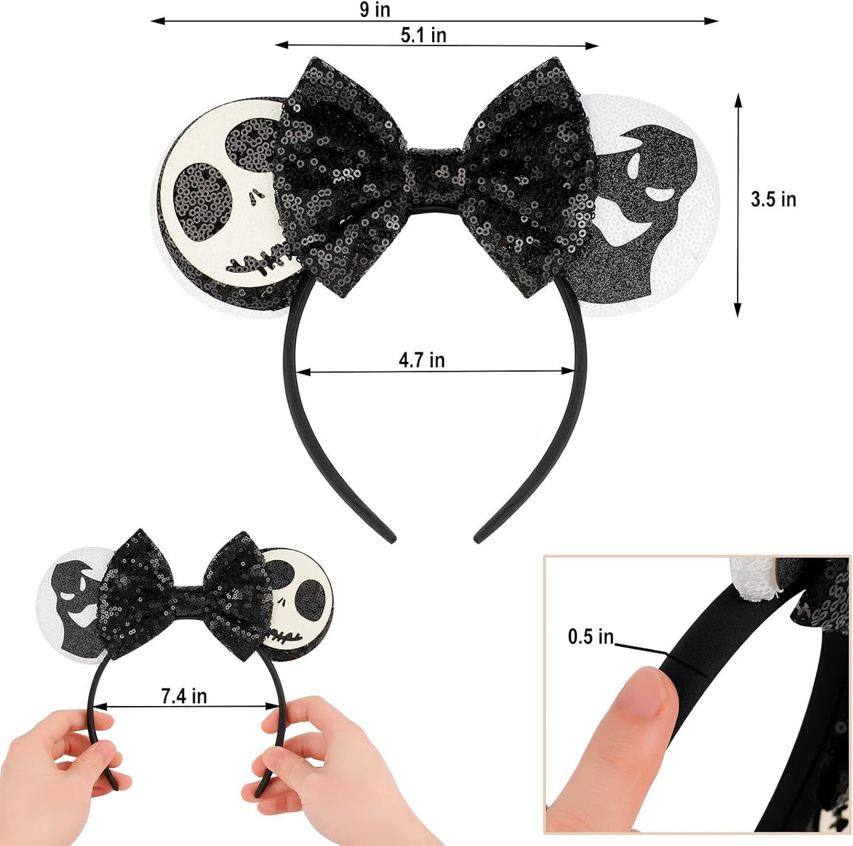 LYLIN Birthday Mouse Ears, Mouse Ears Headband for Women Girls – Fun for Kids & Family - Skull Ghost Bow - image 3