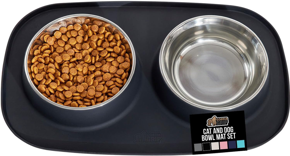 GORILLA GRIP Dog Bowl Set with Feeding Mat - Black / 1 Cup Bowls