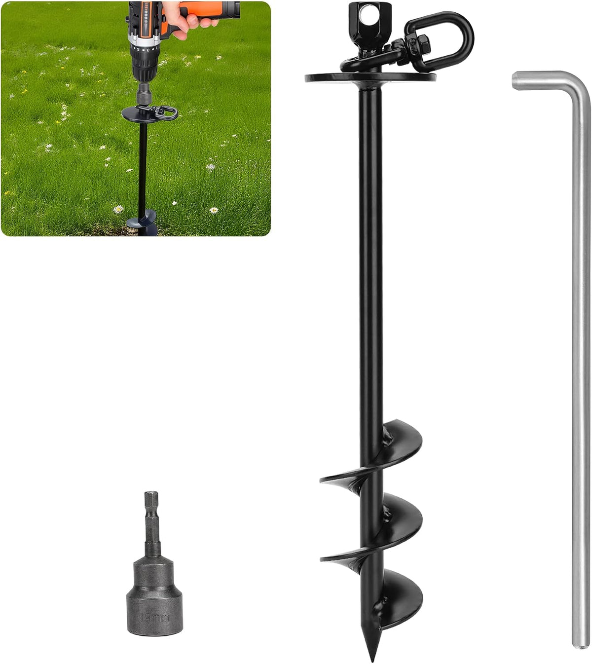 iklekione Dog Tie Out Stake, 360° Swivel -No Tangl - Only Hexagonal Head Stake