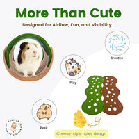 Guinea Pig Tunnels, Foldable Fleece Hideout Beds with Cheese-Hole Design, 2 Pack Modular Tunnel Set for Play and Rest, Brings Comfort and Enrichment to Guinea Pig Cages-Green&Grey