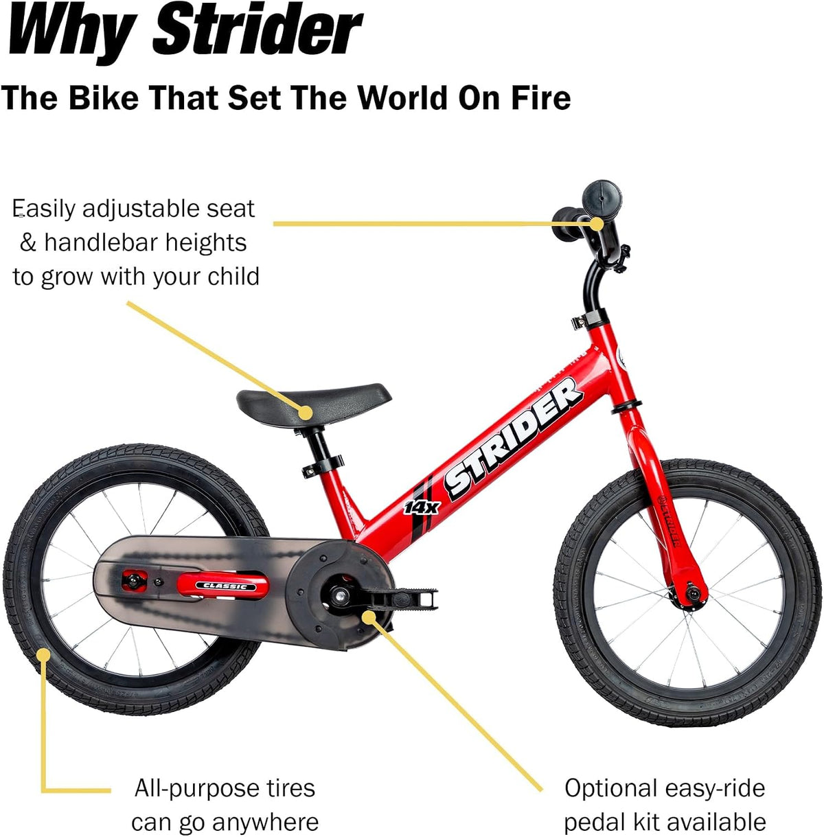 Strider 14x classic balance bike in Rocket Red for kids ages 3 to 6 - view 8