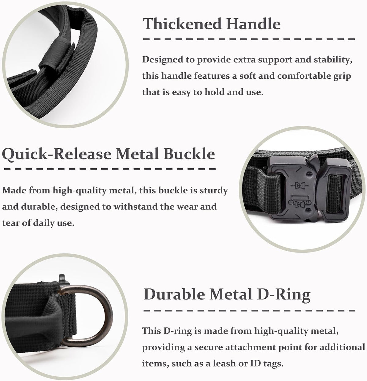 Tactical Dog Collar, Adjustable Military Training Nylon Pet Collar, Black L – Essentials for Dogs - Black Set / XXLarge :Width 1.5",Neck 24-29" - image 3