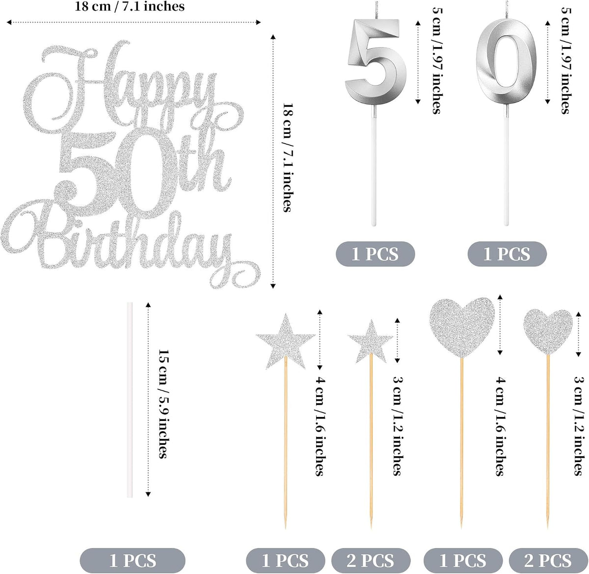50th Birthday Cake Decorations - Silver - image 2