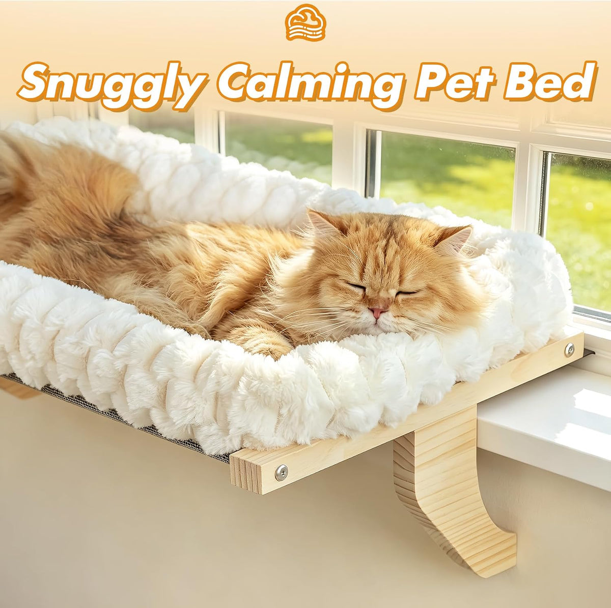 Cloud-Soft Wooden Cat Window Sill Perch with Zipper Cushion - White / Medium - image 3