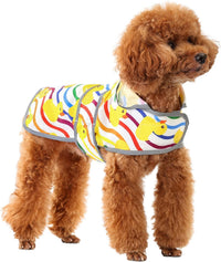 Dog Raincoat, Waterproof Dog Rain Jacket with Hood - Rainbow Ducks / Small